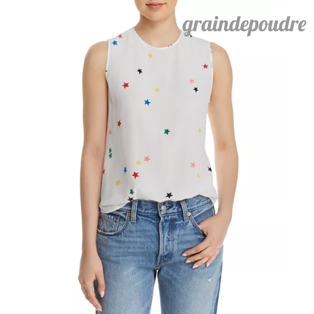 Rare! Equipment "Lyle" Rainbow Star Print Silk Sleeveless Tank France S